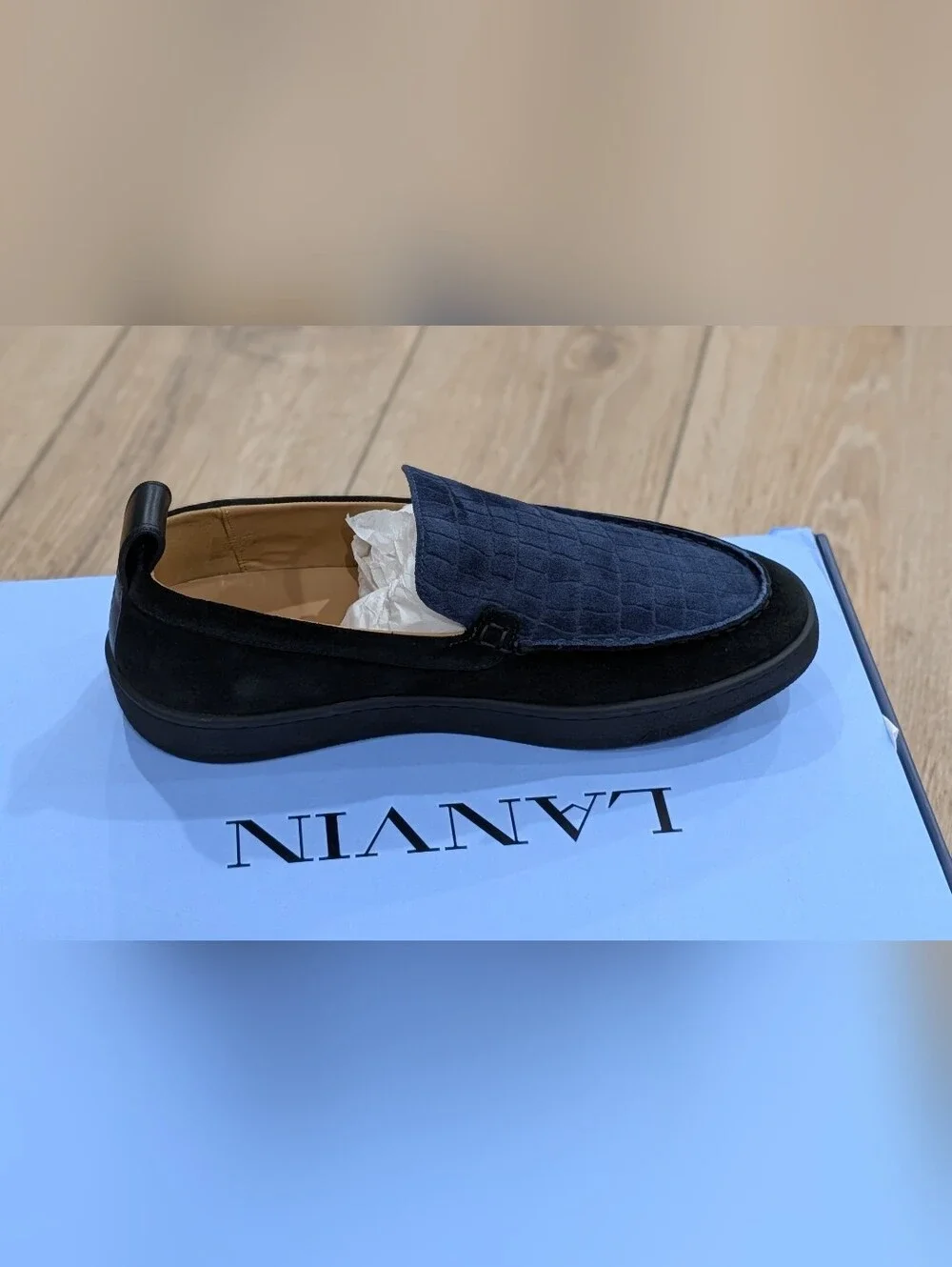 $690 Mens Lanvin Croco-Embossed Suede Low-Top Sneakers Navy UK 9 US 10